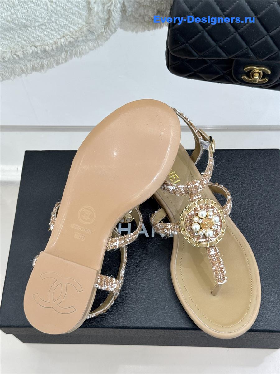 Ch**el camellia pearl beige flip flops