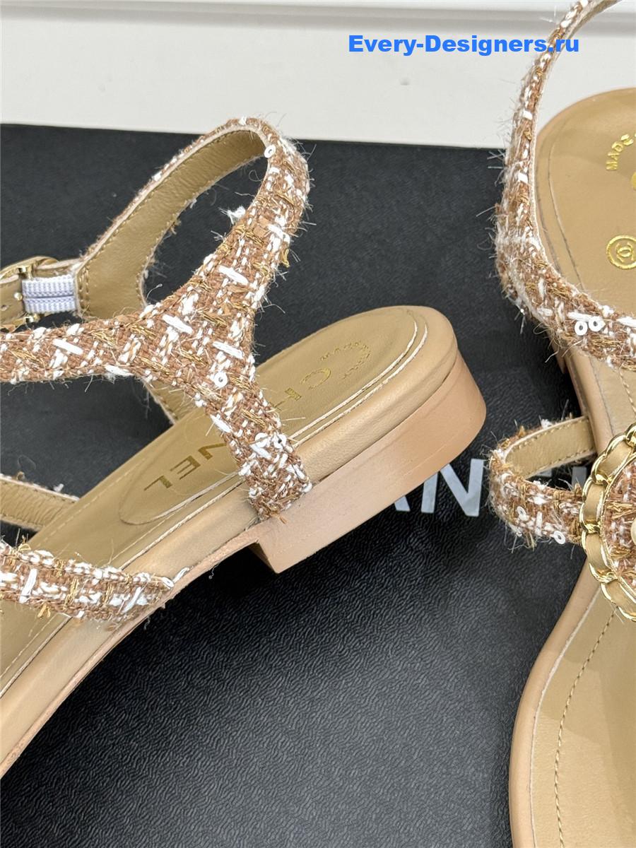 Ch**el camellia pearl beige flip flops