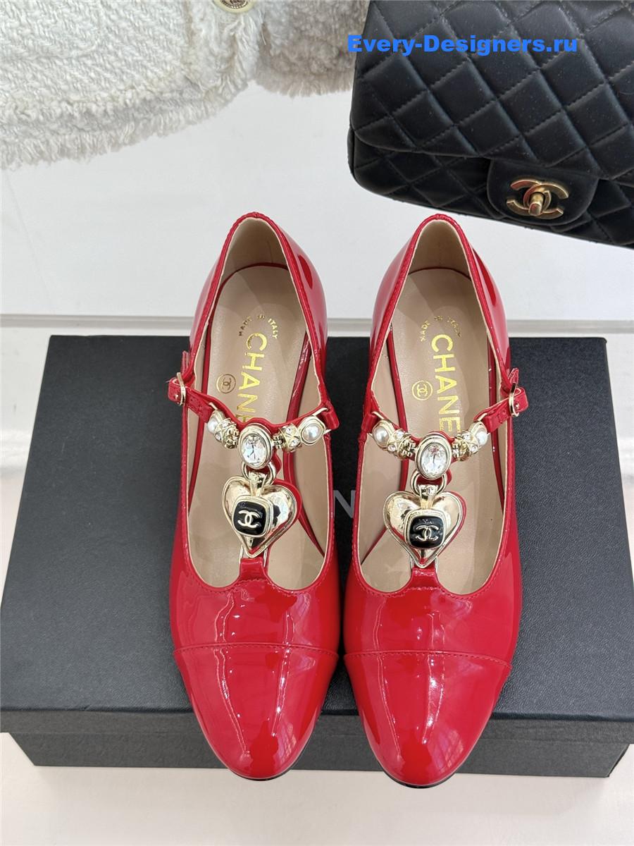 Ch**el chunky heels mary jane pumps red