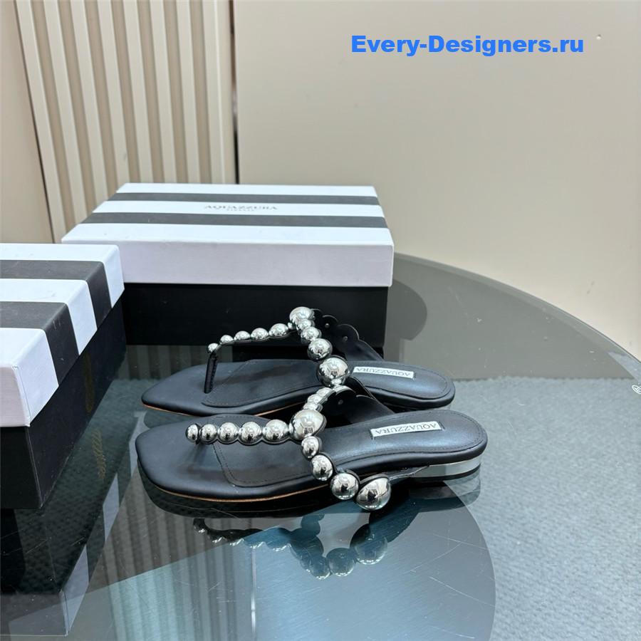 Aquazzura Black Flat Flip Flops
