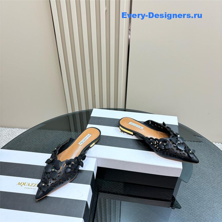 Aquazzura Black Pointed Flat Mules