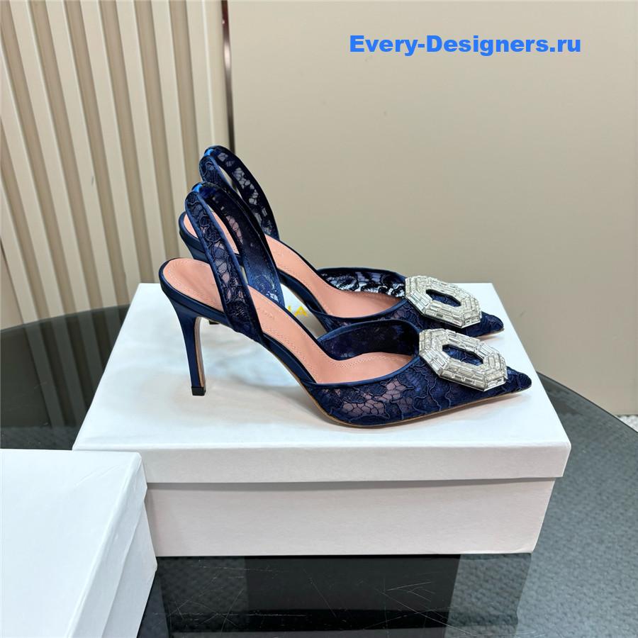 Amina Muaddi Camelia Blue Satin Pumps