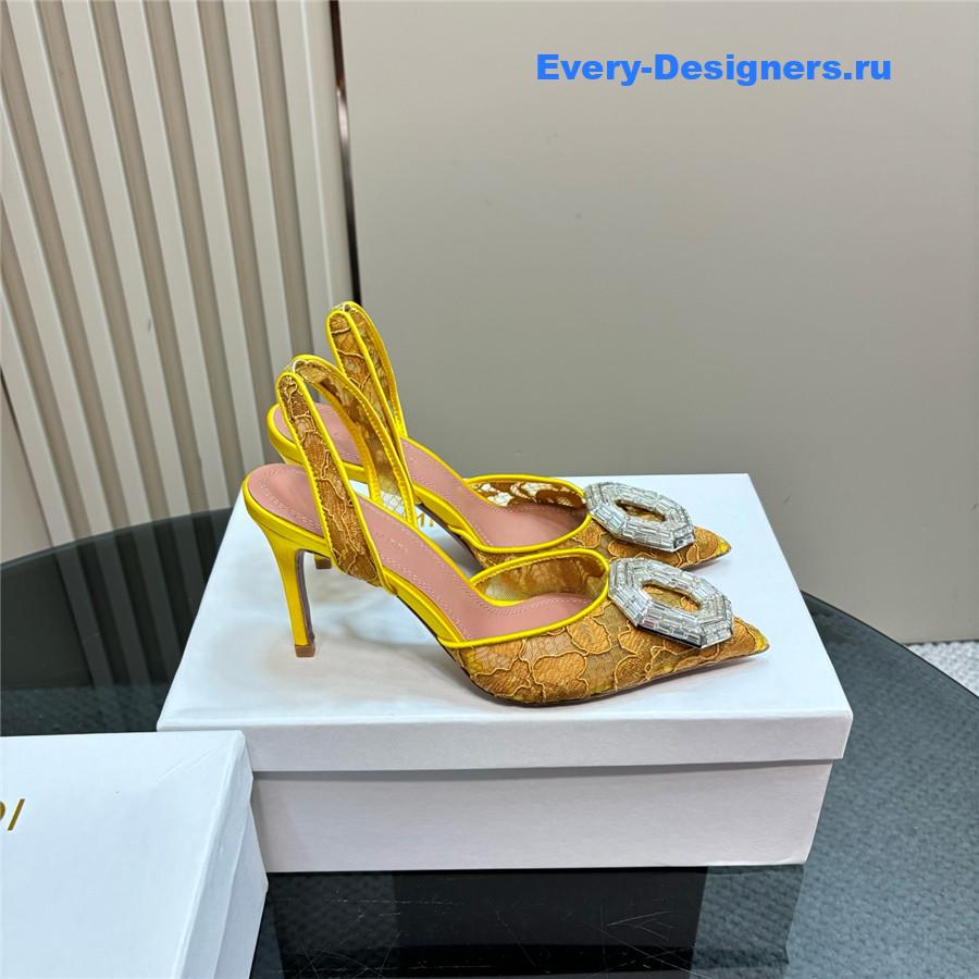 Amina Muaddi Camelia Yellow Satin Pumps