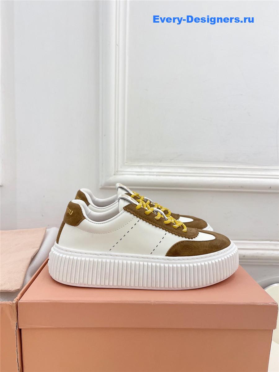 Miu Miu Brown Lace-Up Low Top Platform Sneakers