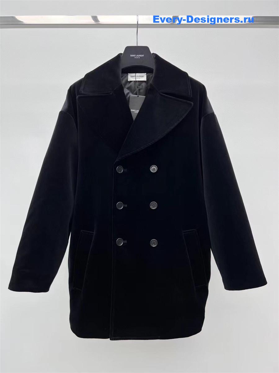 Sa1nt Lau*nt crystal-embellished velvet coat