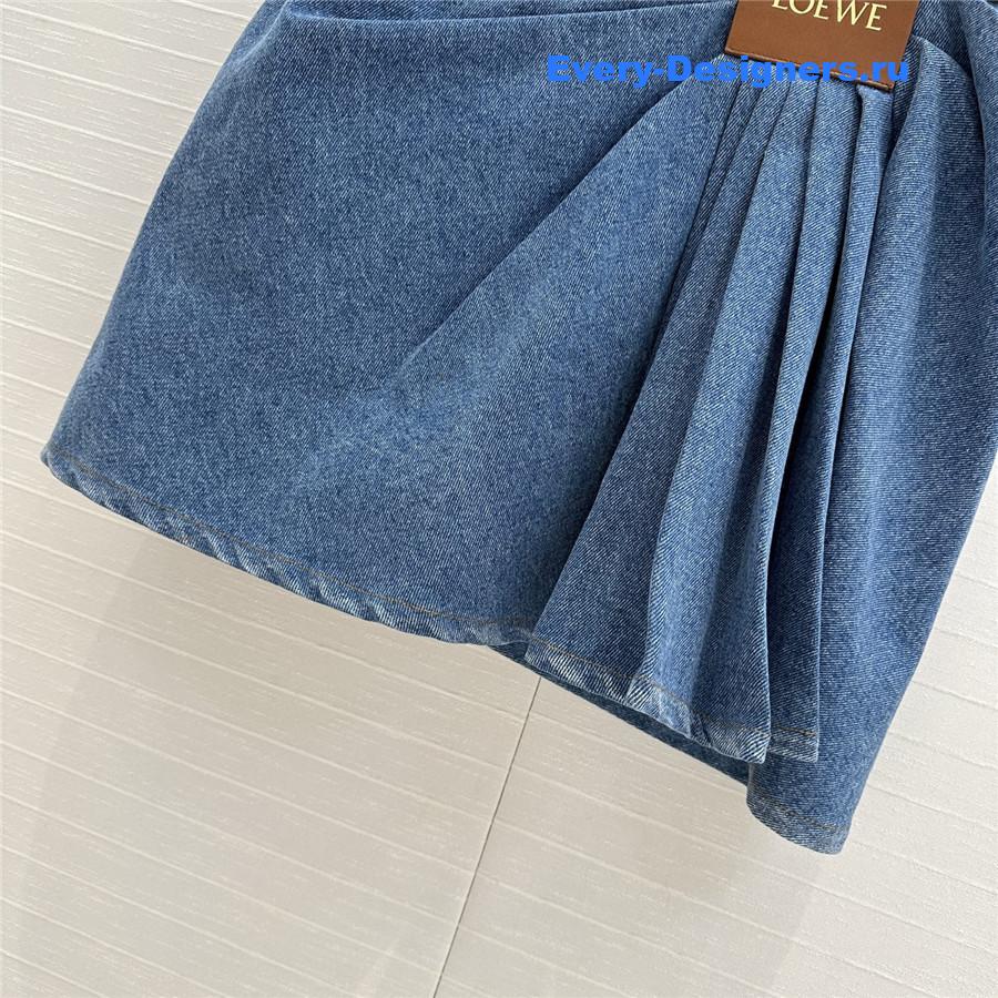 L0ew* leather-trimmed draped denim mini skirt