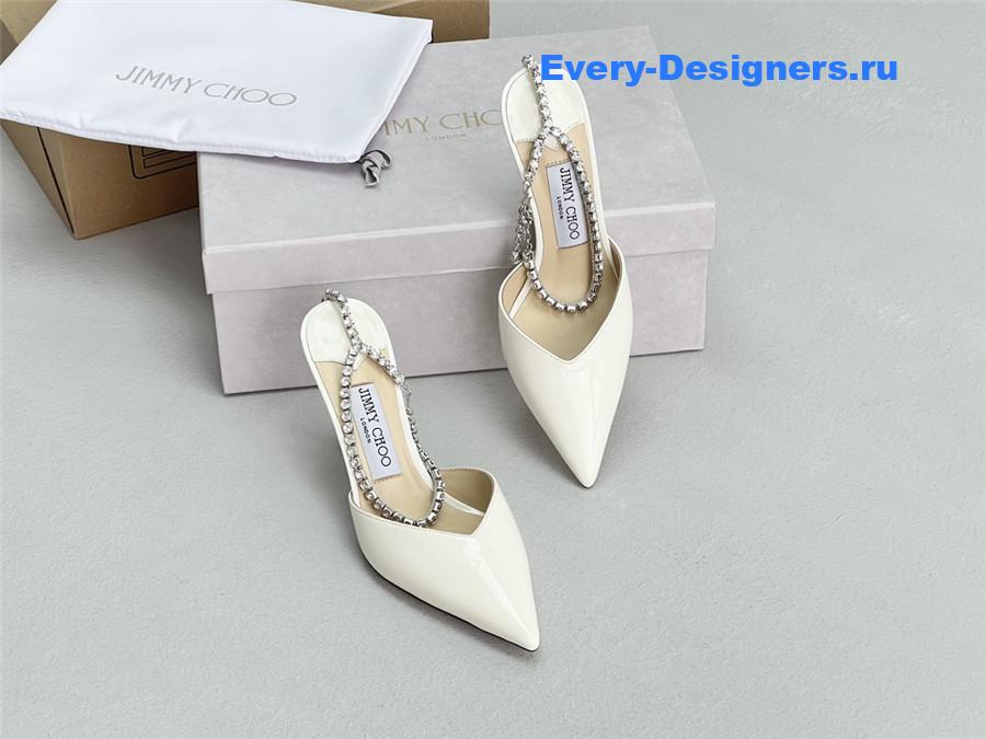 J1m*y Ch00 saeda 85mm white patent pumps