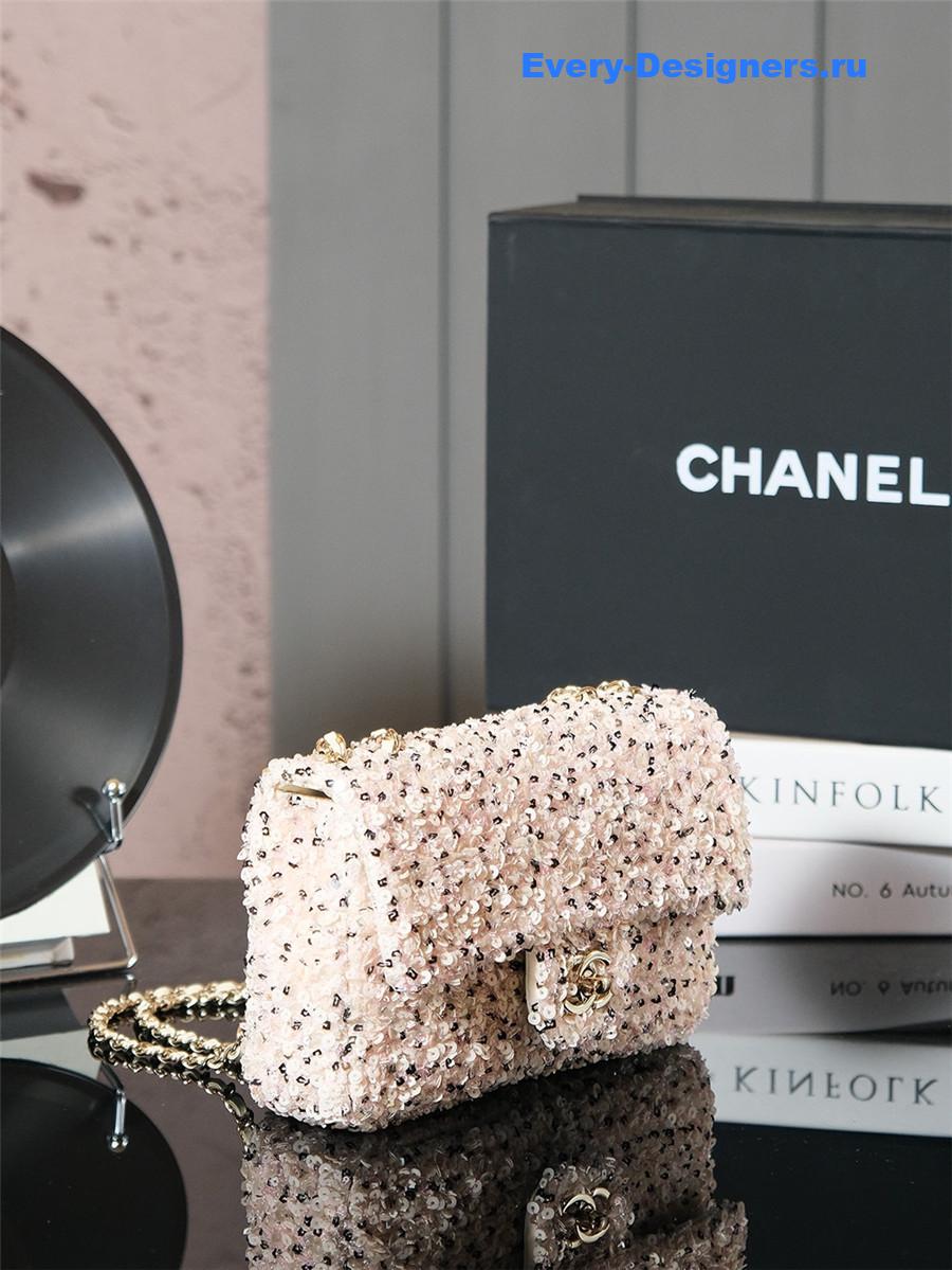 Ch**el tweed sequined cf bag white