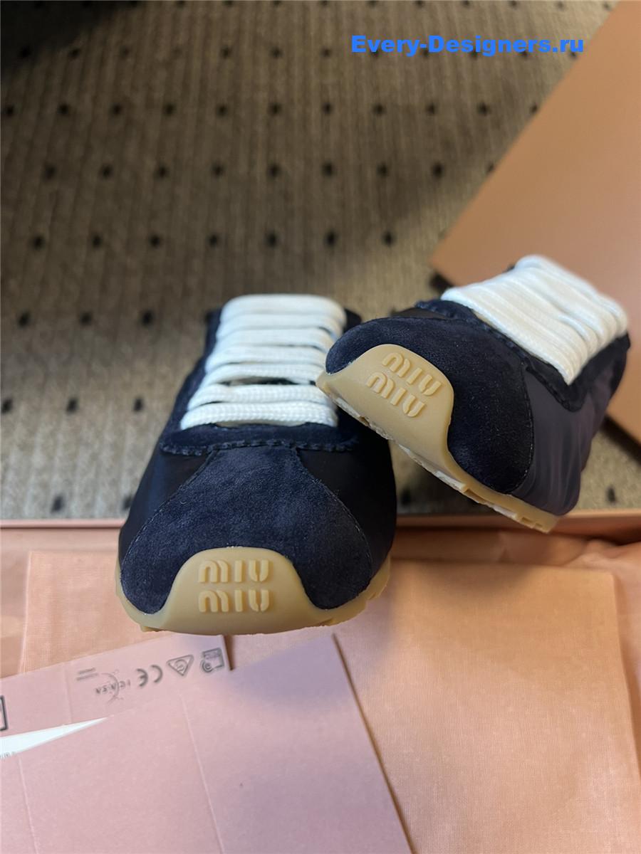Miu Miu Navy Nylon Suede Sneakers