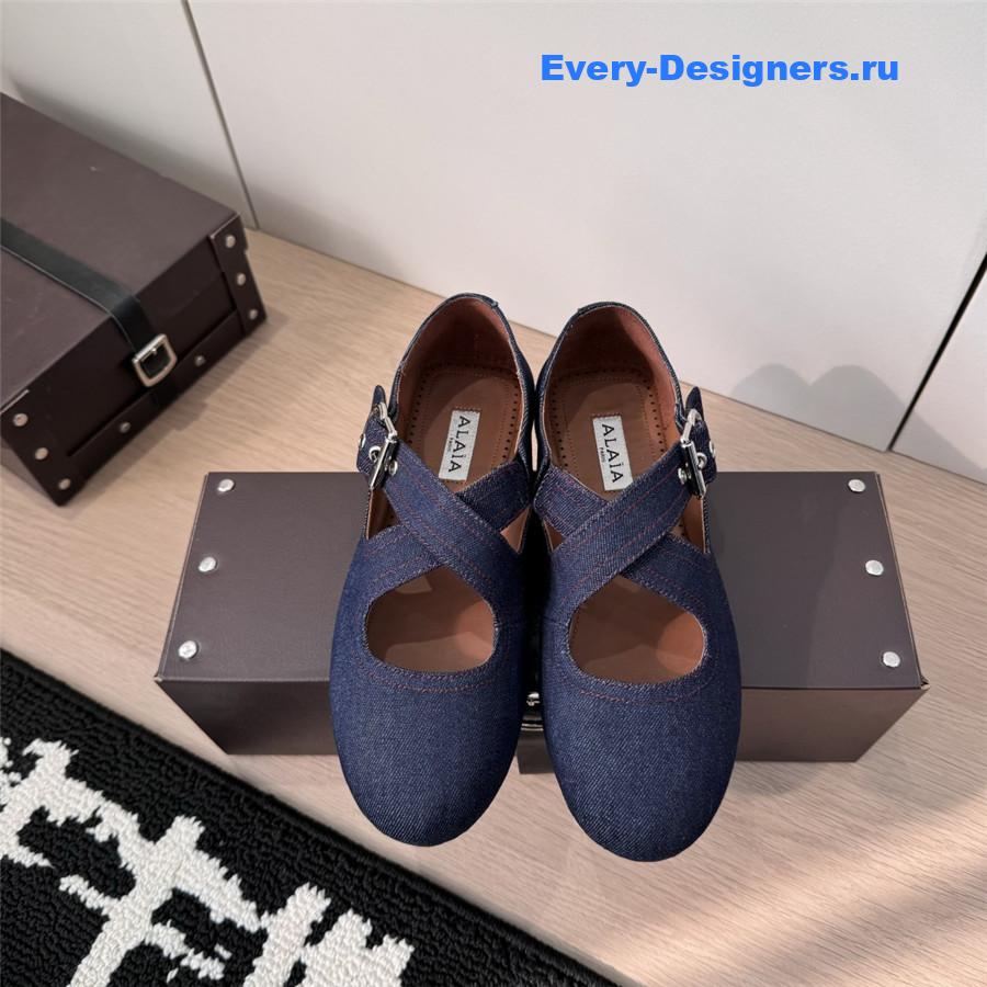 Alaïa Denim Criss Cross Flats