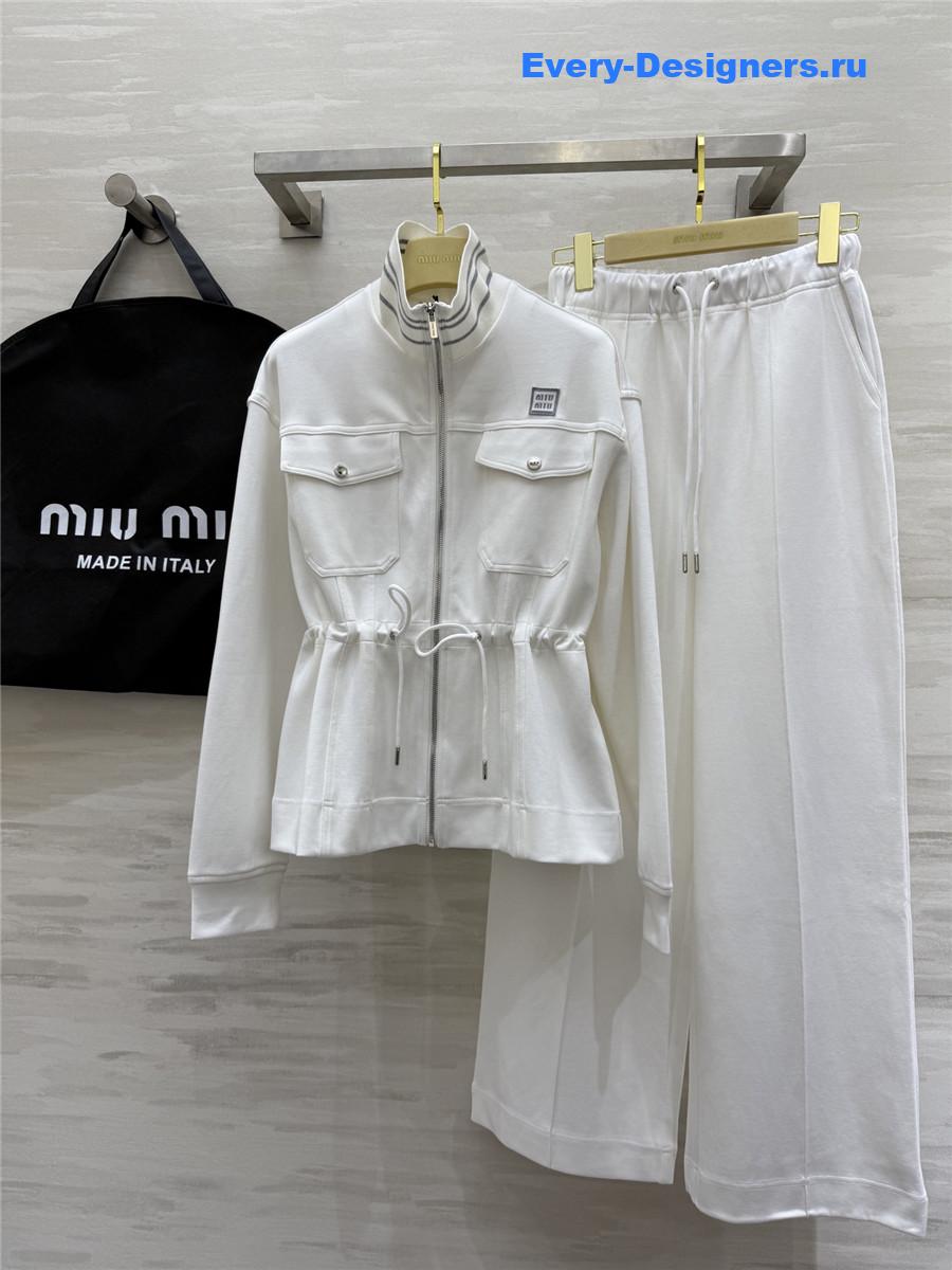 Miu Miu White Baseball Jacket Suit