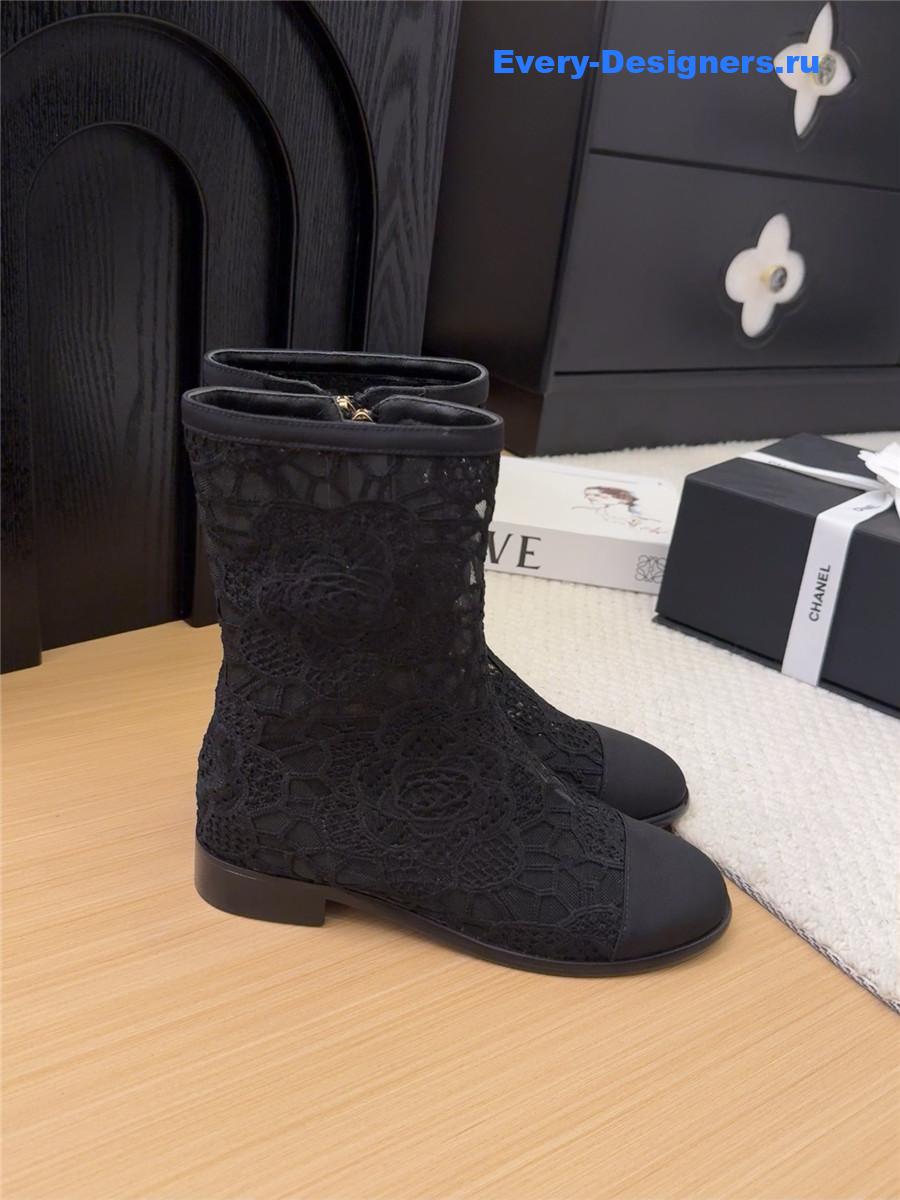 Ch**el black lace mesh boots
