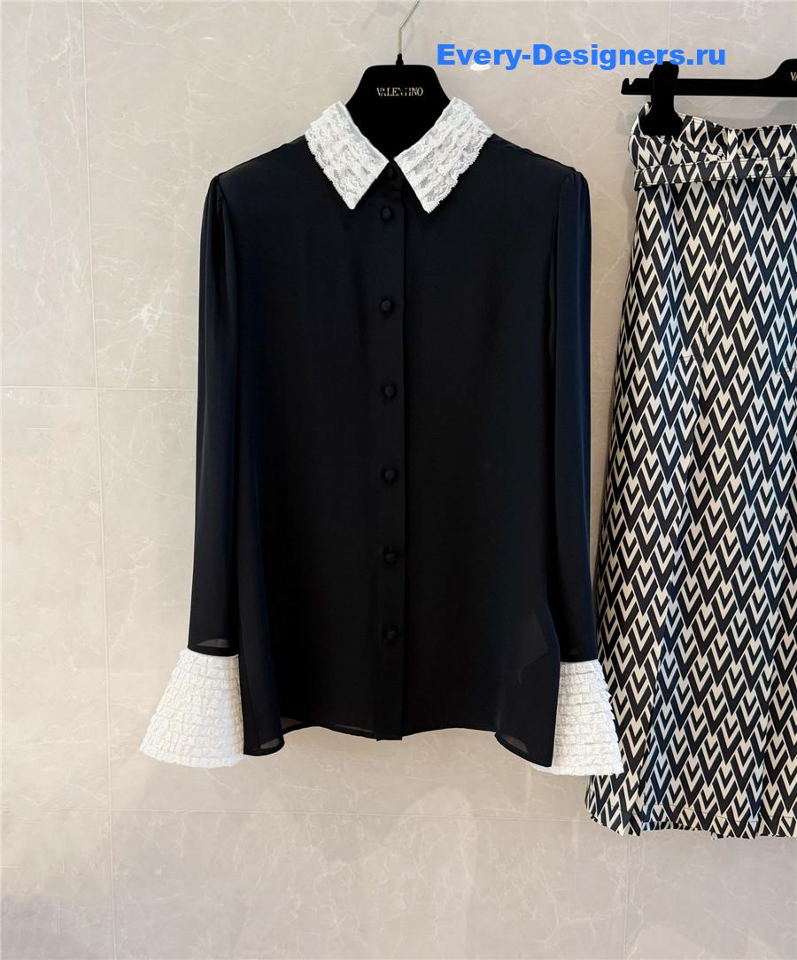 Va1e*ntin0 lace-trimmed silk shirt