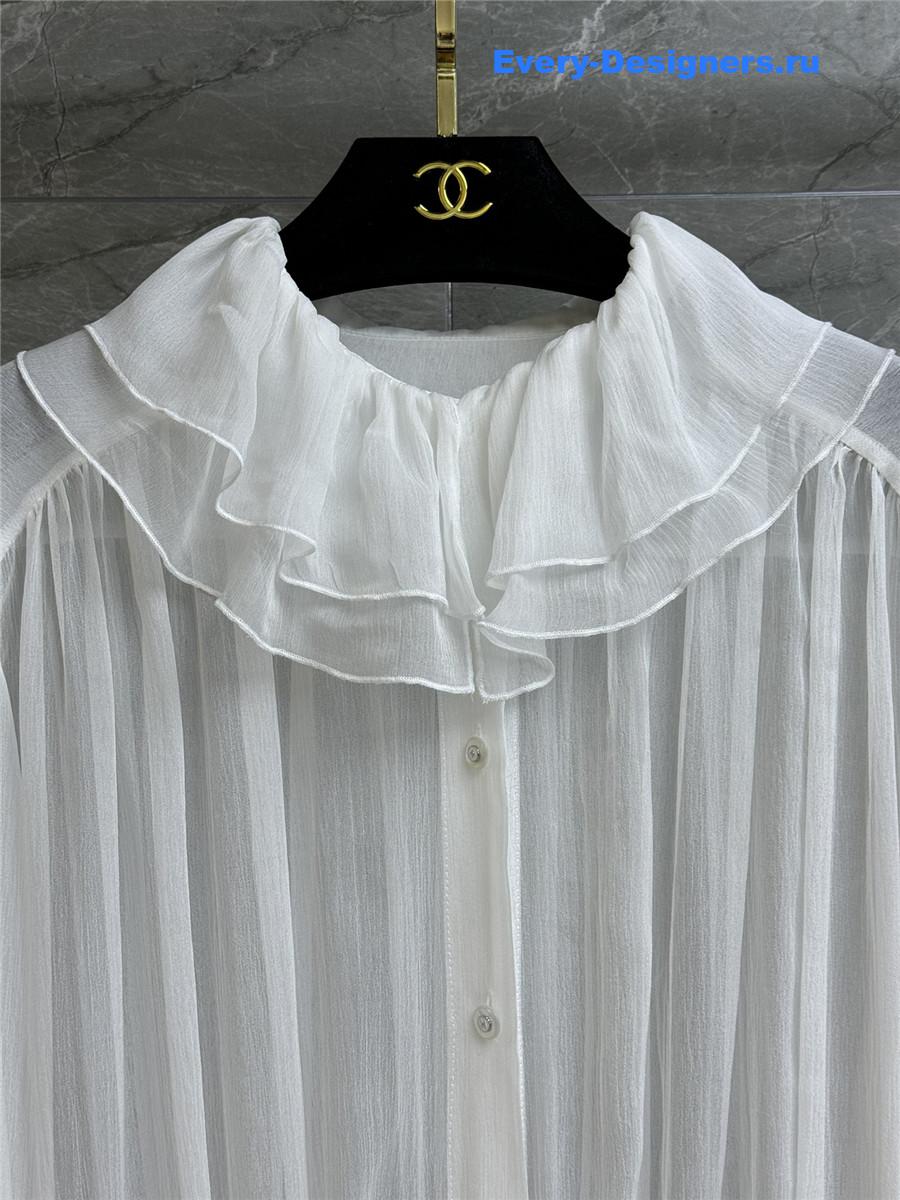 Ch**el white ruffle collar silk shirt