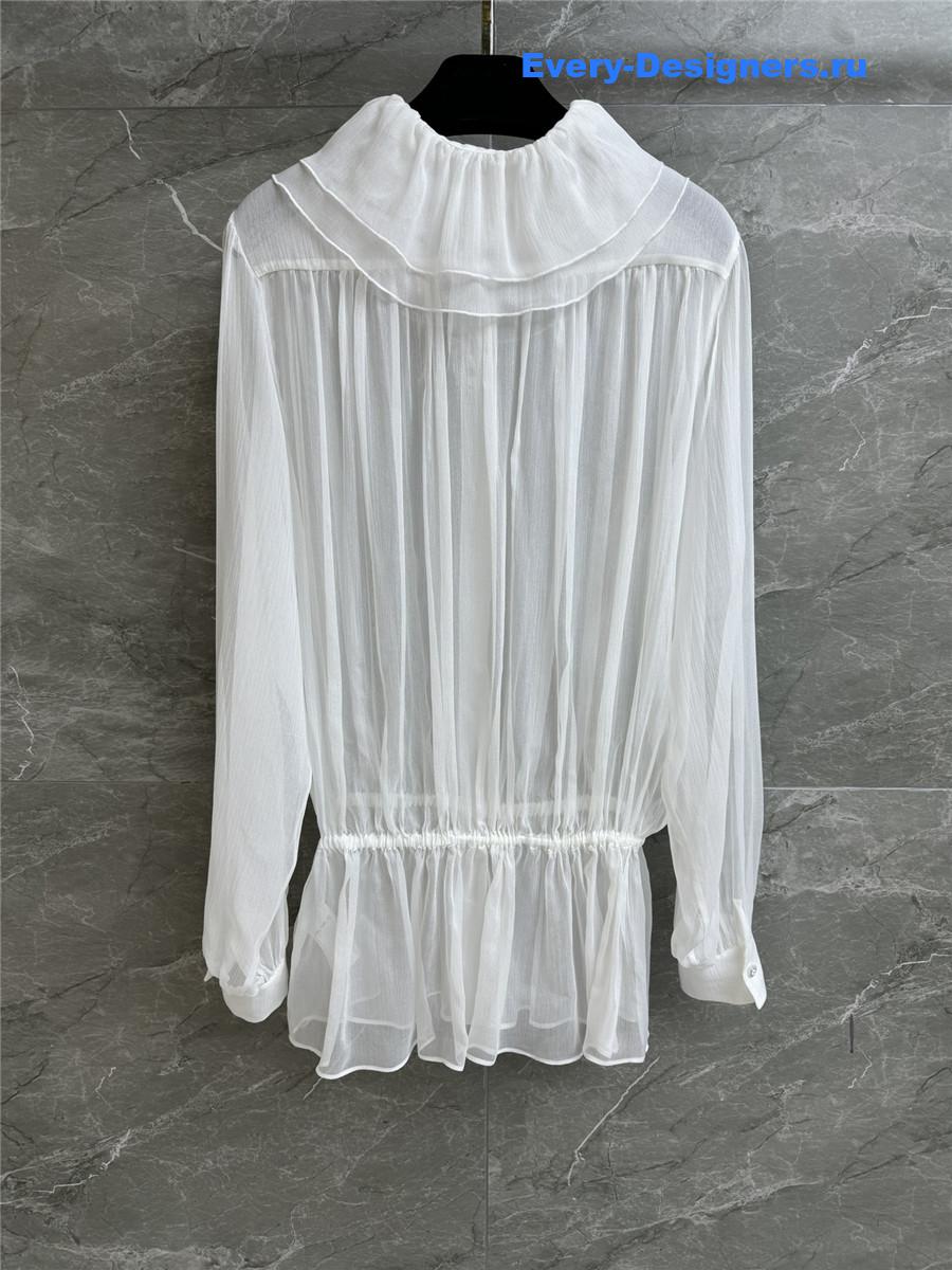 Ch**el white ruffle collar silk shirt