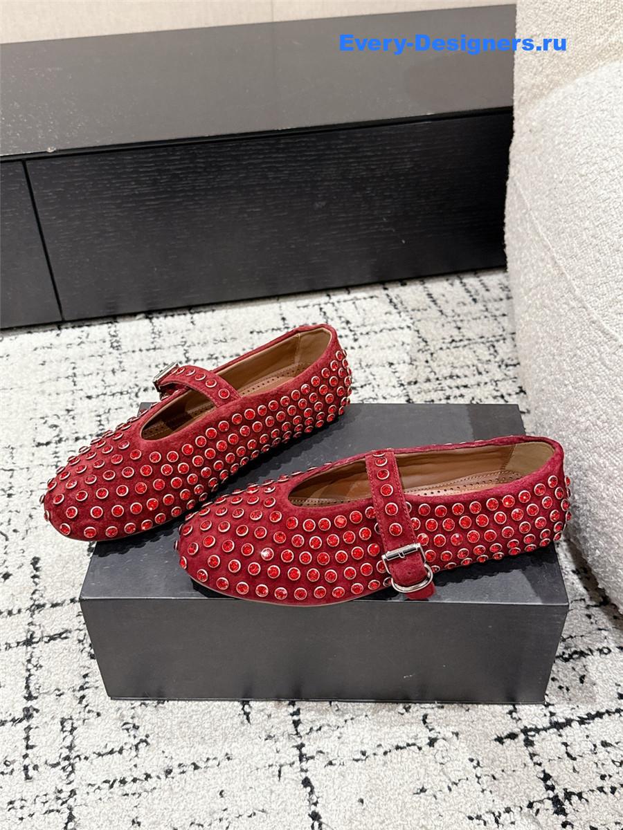 ALAÏA Garnet Red Strass Ballet Flats