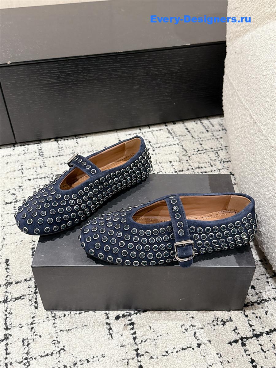 ALAÏA Garnet Blue Strass Ballet Flats
