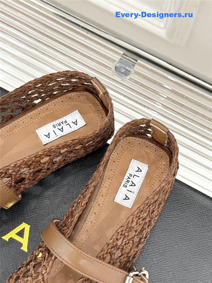 ALAÏA Beige Woven Mesh Ballet Flats