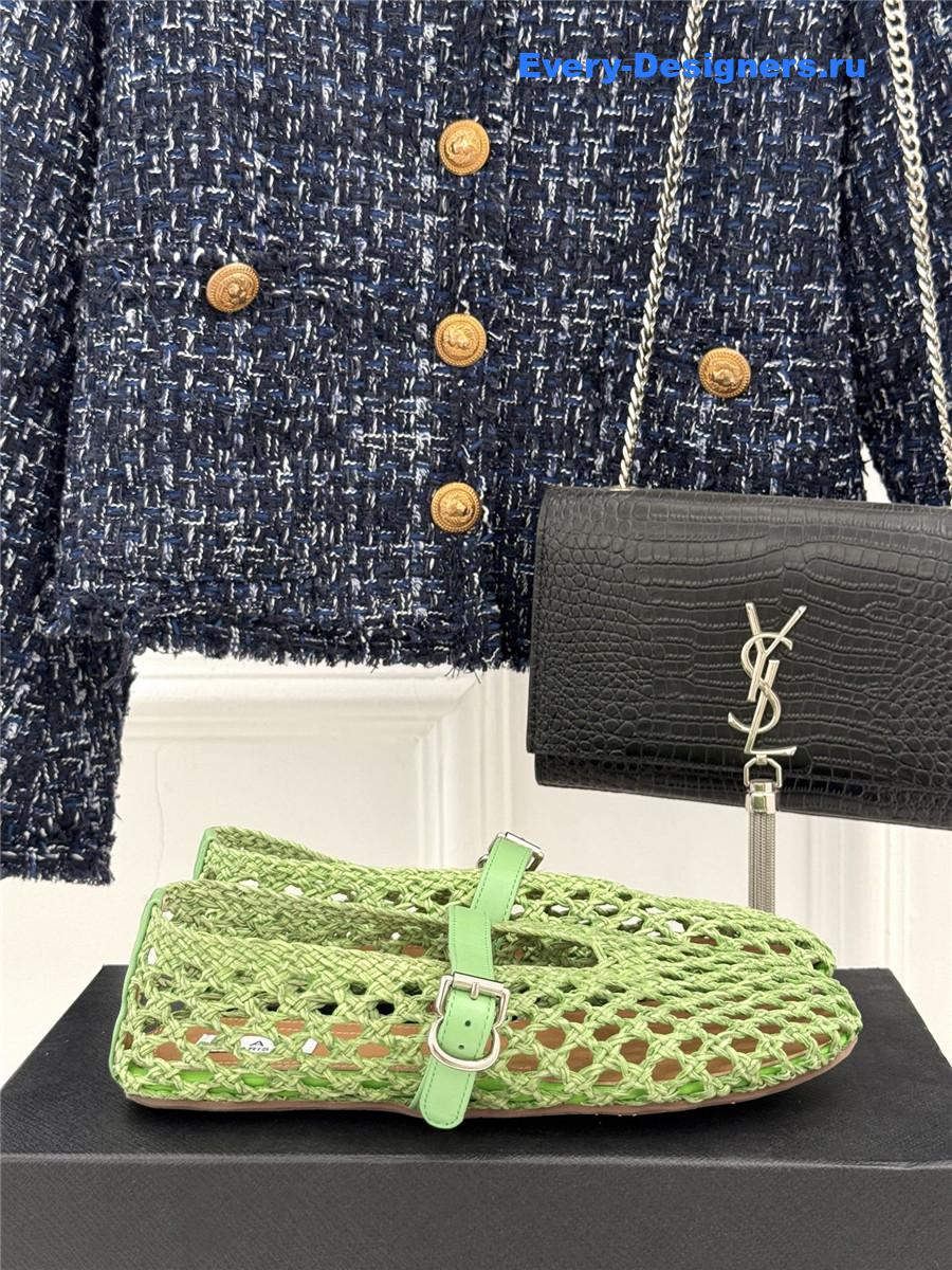 ALAÏA Green Woven Mesh Ballet Flats