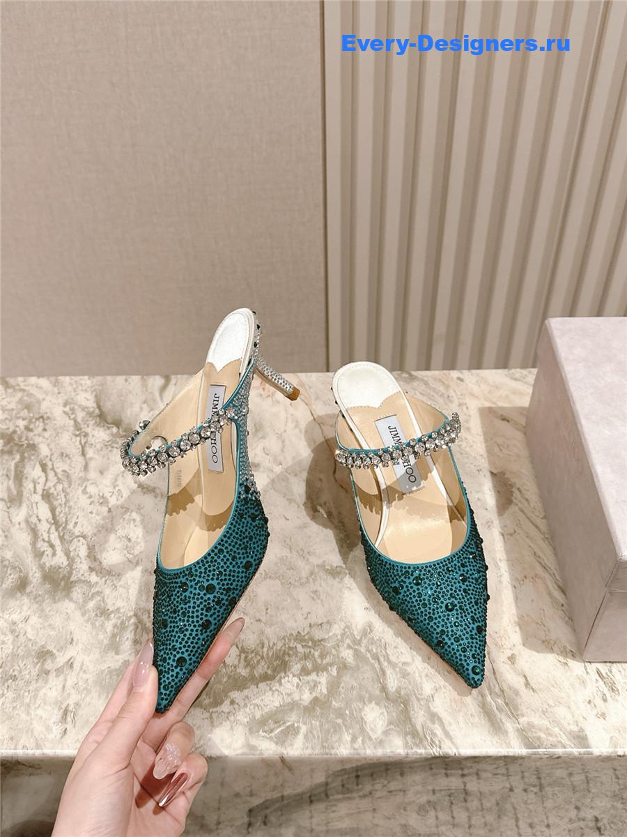 J1m*y Ch00 green glitter mules