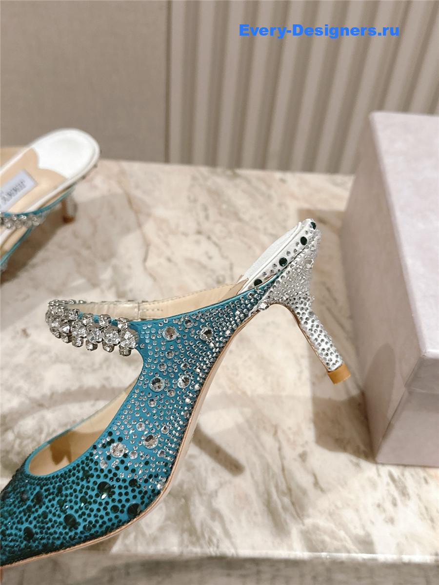 J1m*y Ch00 green glitter mules