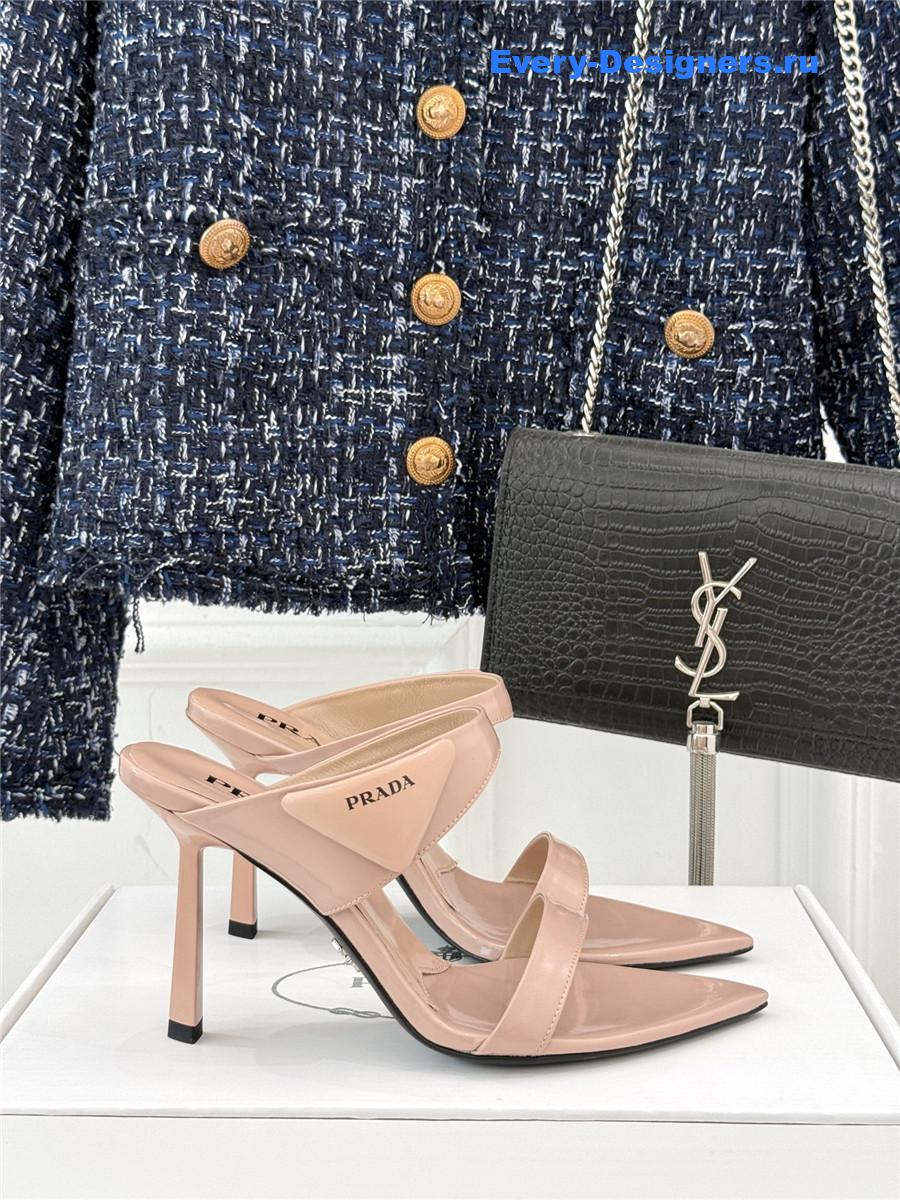 Pra*a beige patent heeled sandals
