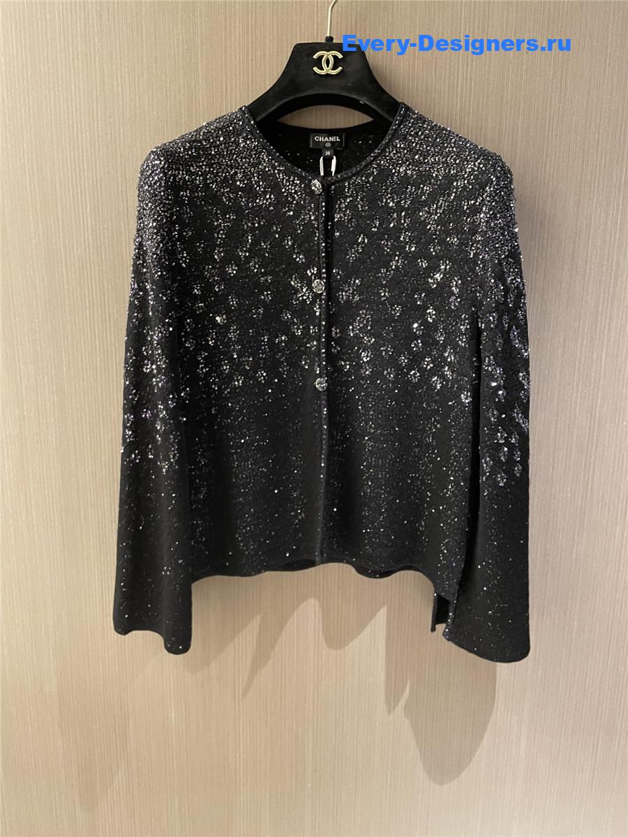 Ch**el black sequin crew neck cardigan