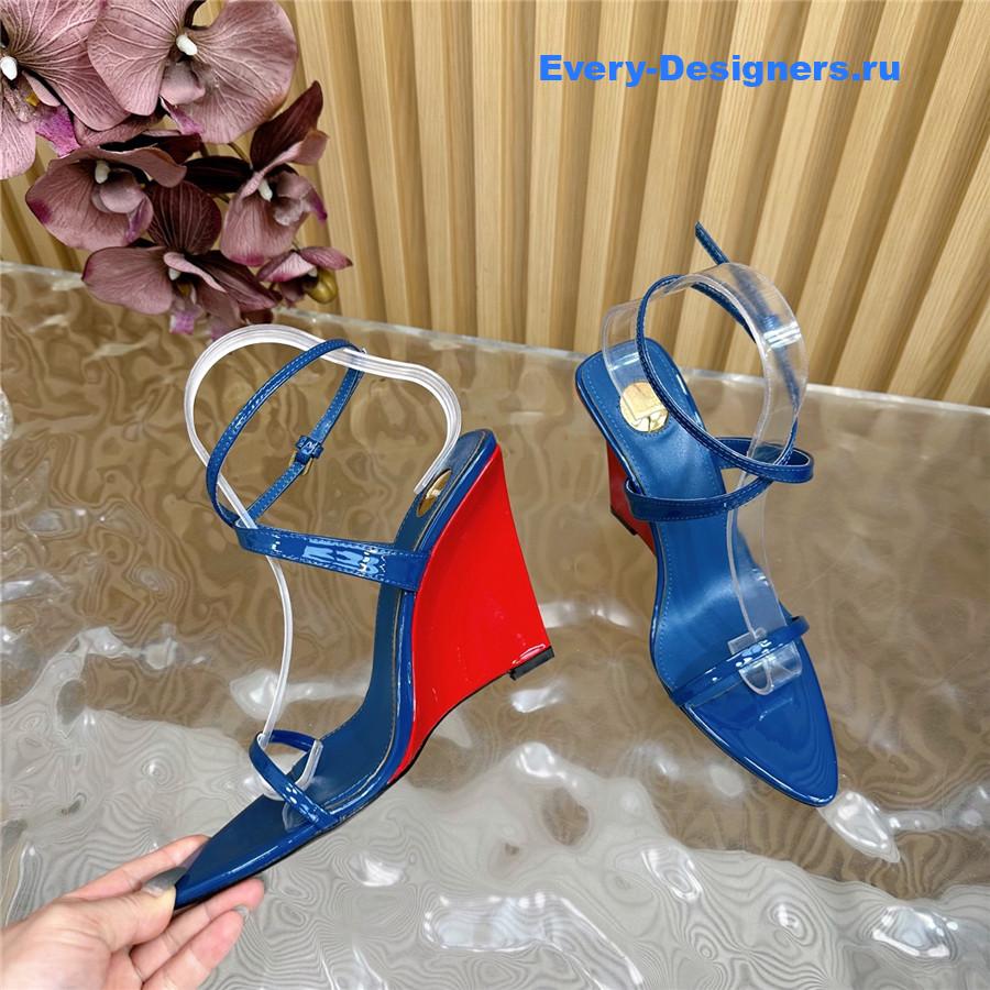Sa1nt Lau*nt blue wedge sandals