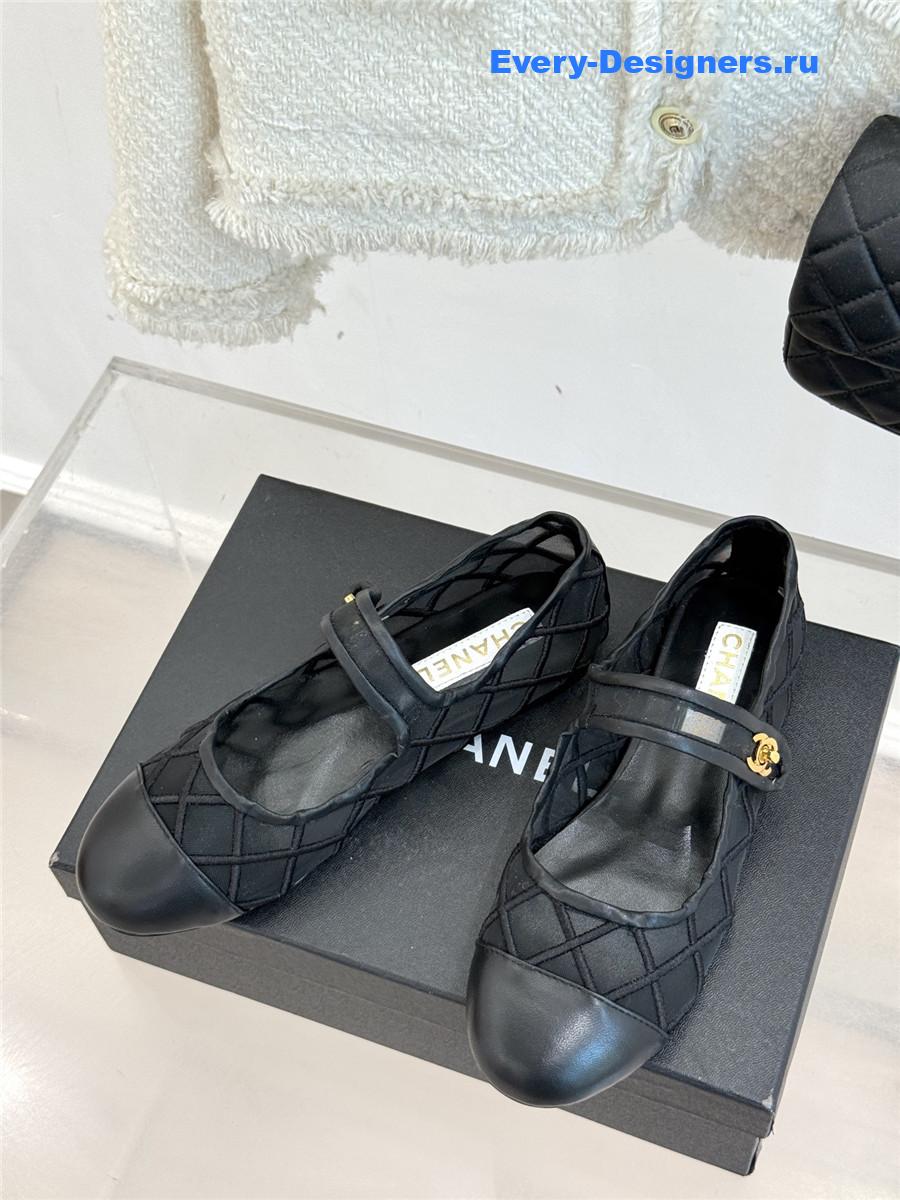 Ch**el black mesh mary jane flats