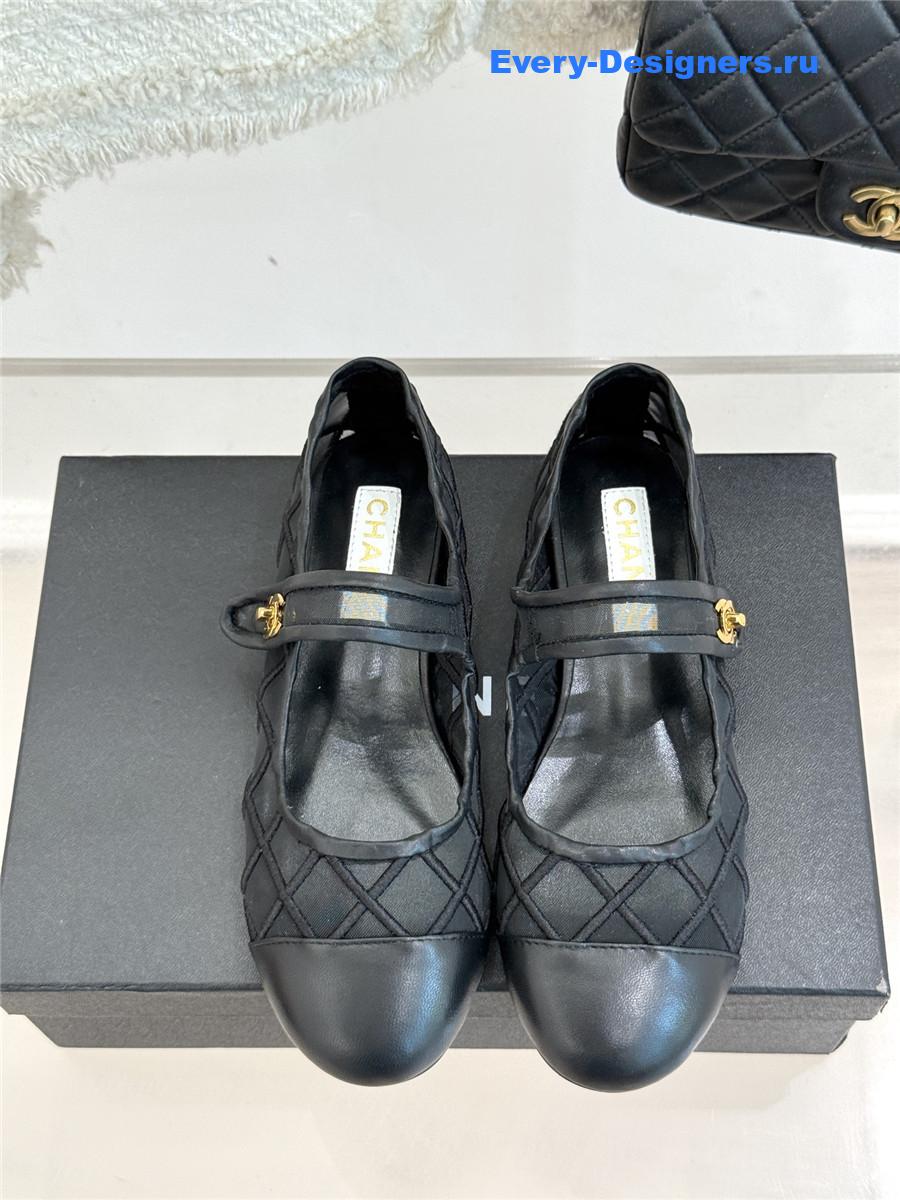 Ch**el black mesh mary jane flats