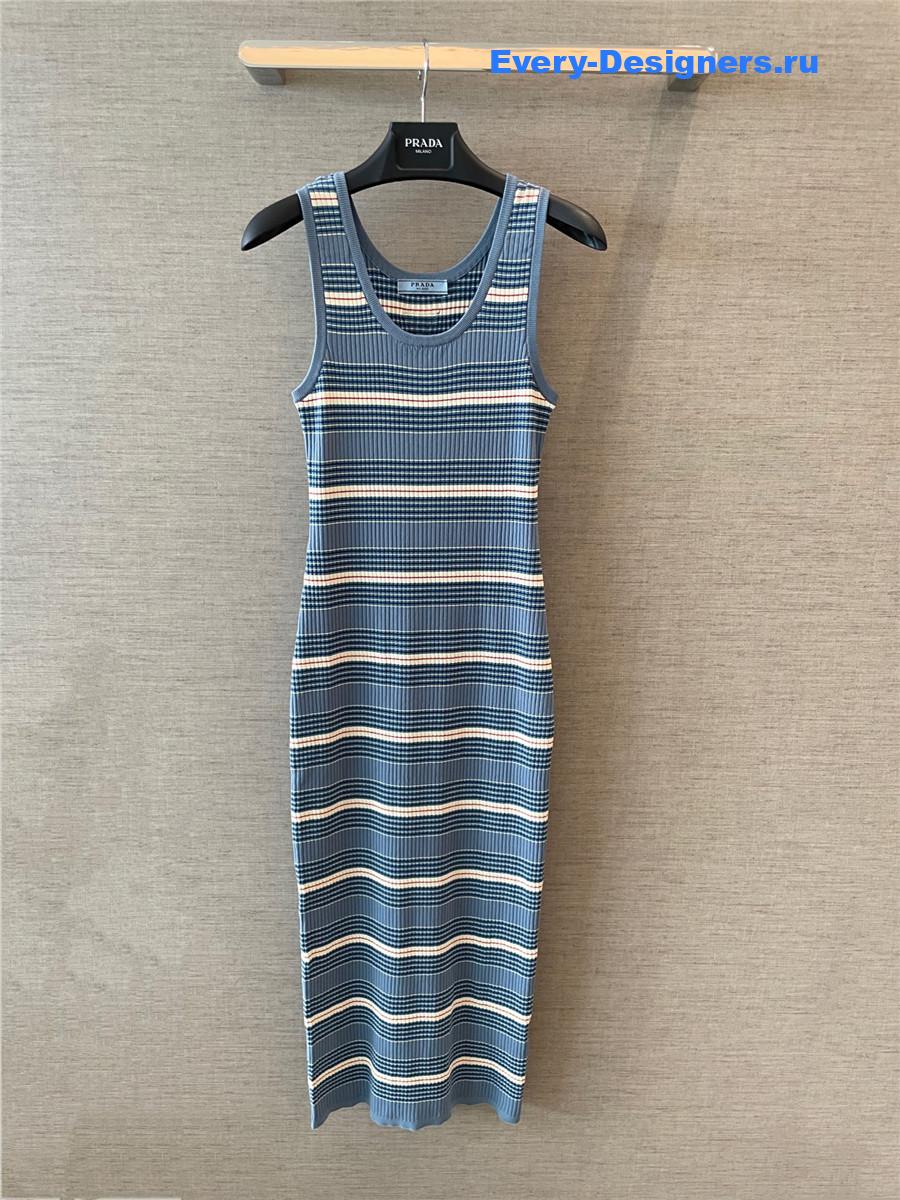 Pra*a periwinkle blue striped cotton dress