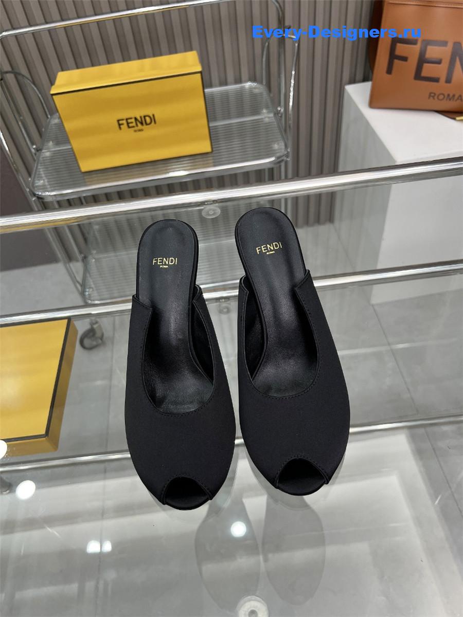 F**di lupita black leather wedge mules