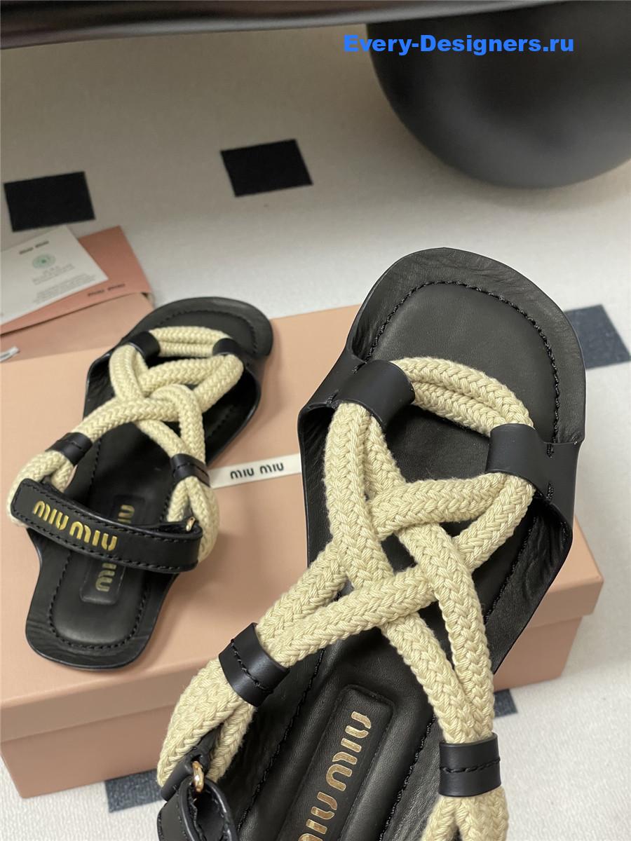 Miu Miu Black Flat Cord Sandals