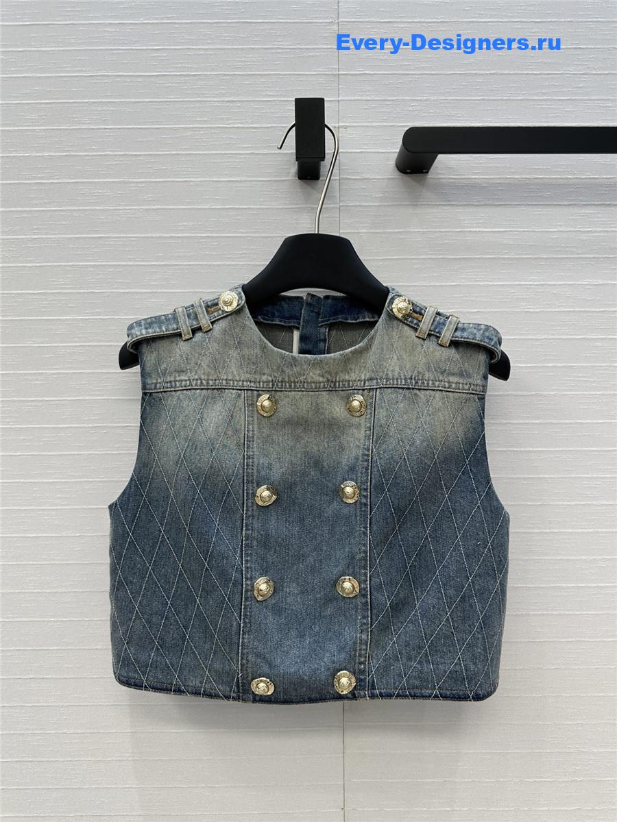 Balmain Buttoned Denim Crop Top