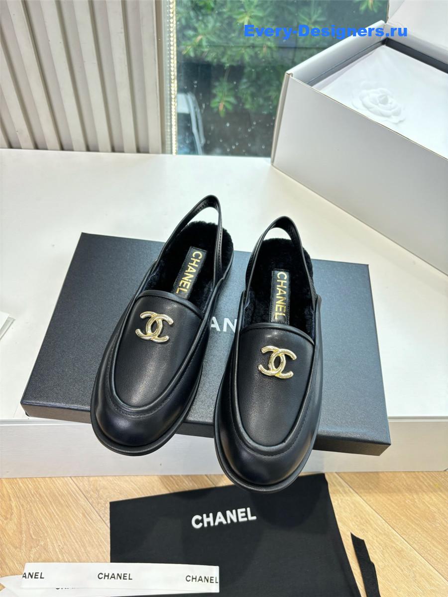 Ch**el black wool leather mary jane sandals
