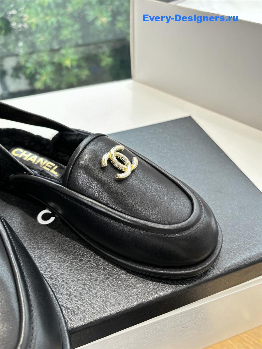 Ch**el black wool leather mary jane sandals