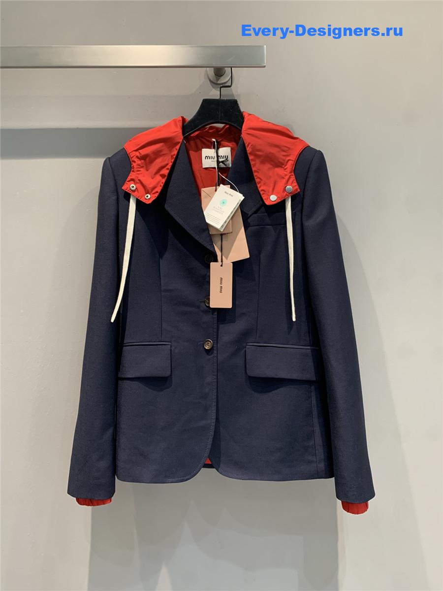 Miu Miu Dark Blue Hooded Blazer