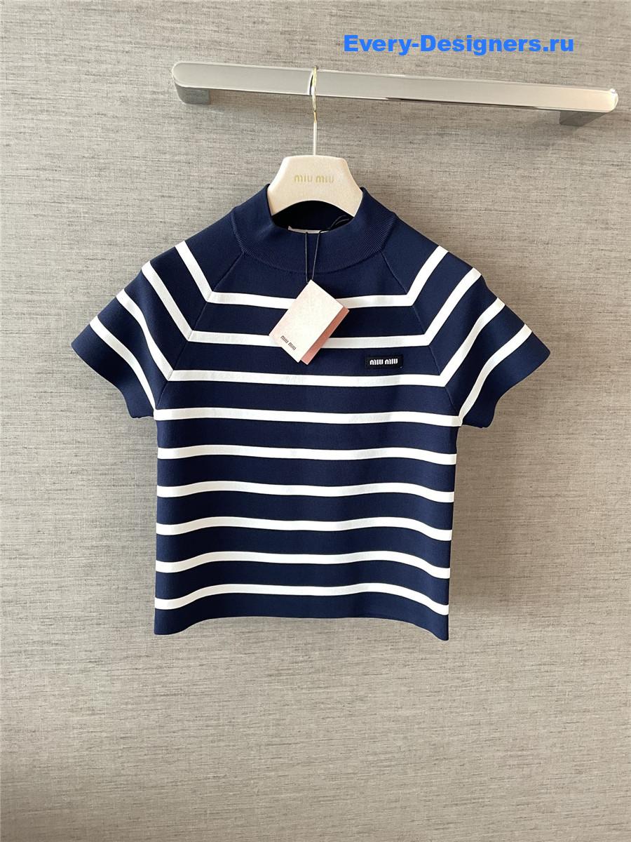 Miu Miu Blue Striped Mock Turtleneck Sweater
