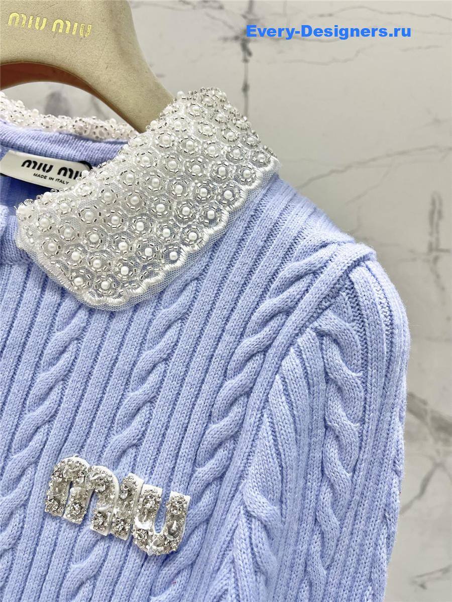 Miu Miu Light Blue Beaded Cardigan