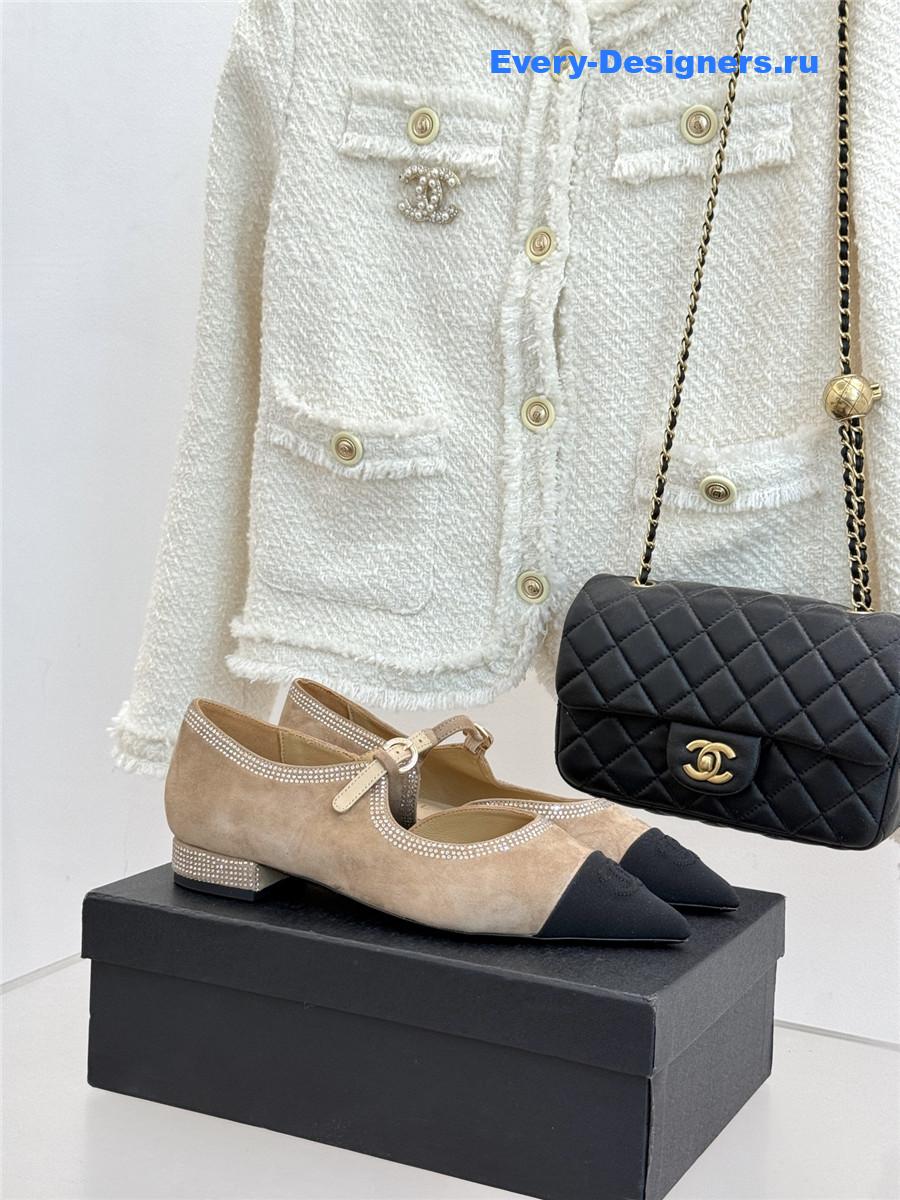 Ch**el beige rhinestone mary jane flats