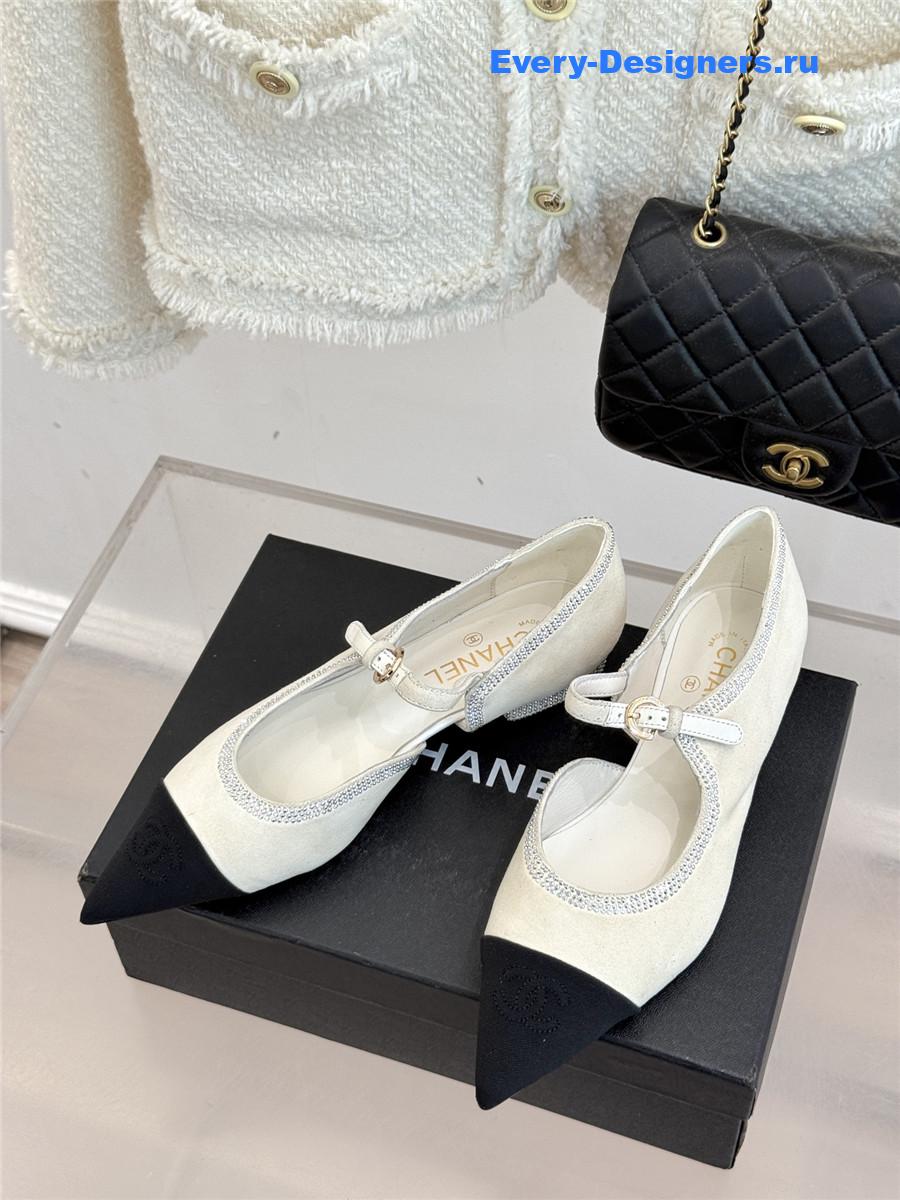Ch**el white rhinestone mary jane flats