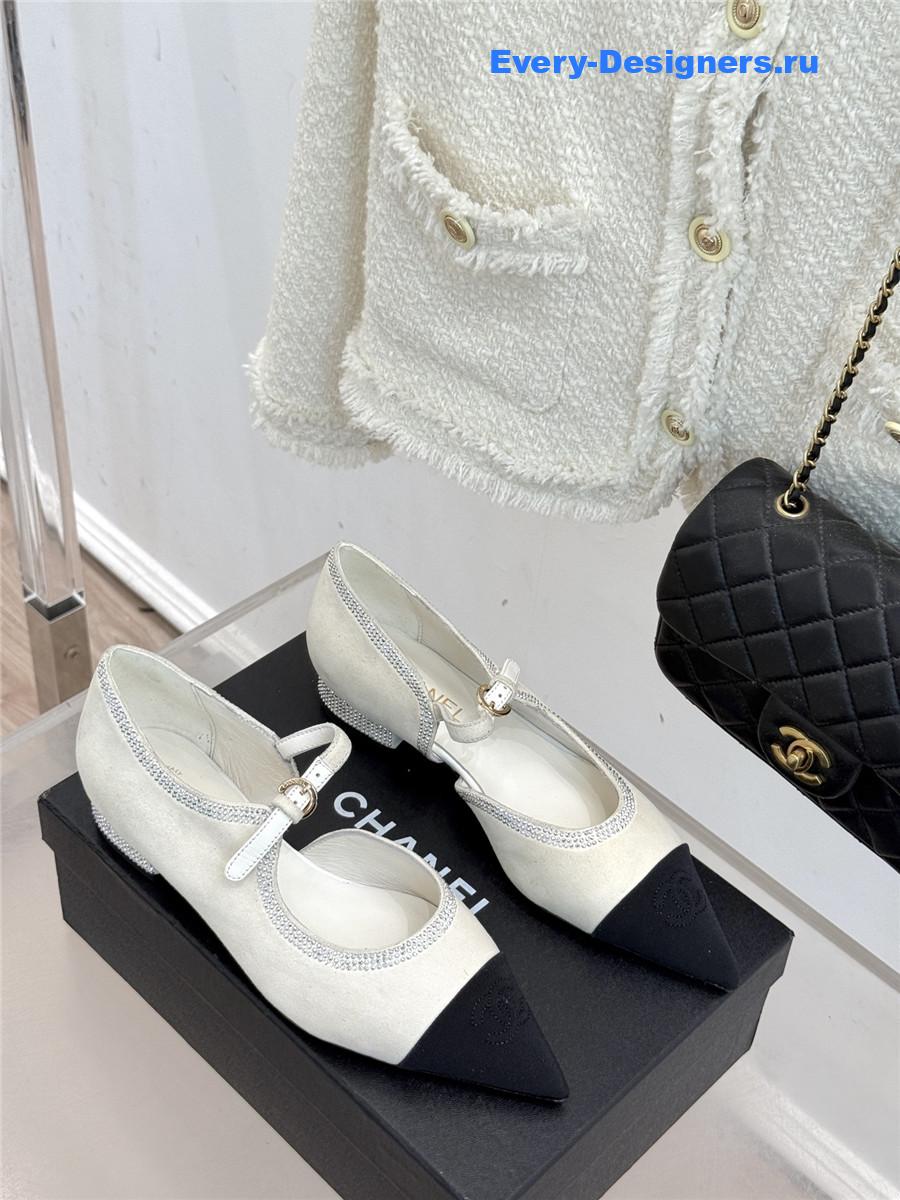 Ch**el white rhinestone mary jane flats