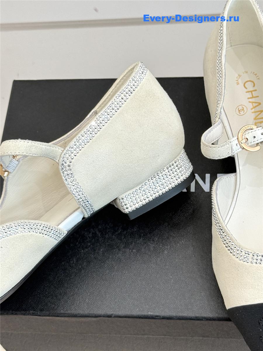 Ch**el white rhinestone mary jane flats