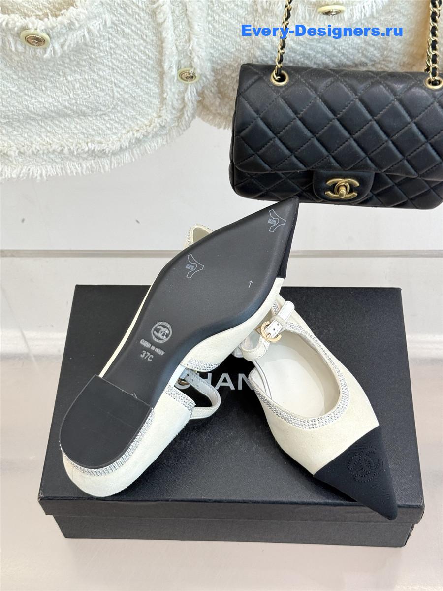 Ch**el white rhinestone mary jane flats