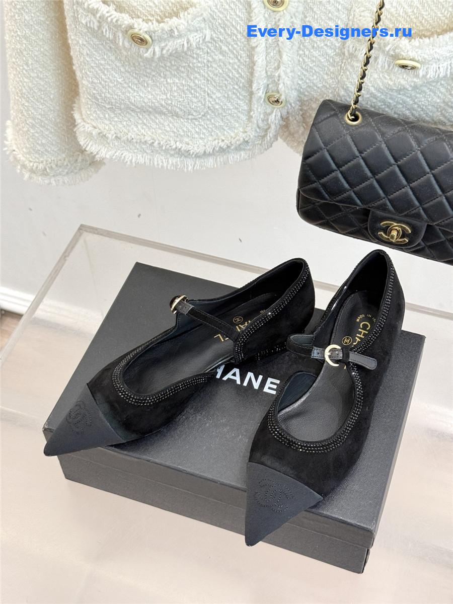 Ch**el black rhinestone mary jane flats