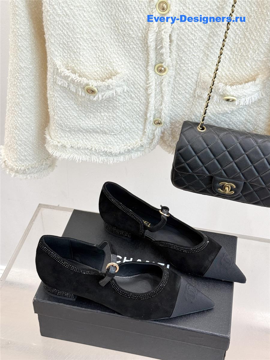 Ch**el black rhinestone mary jane flats