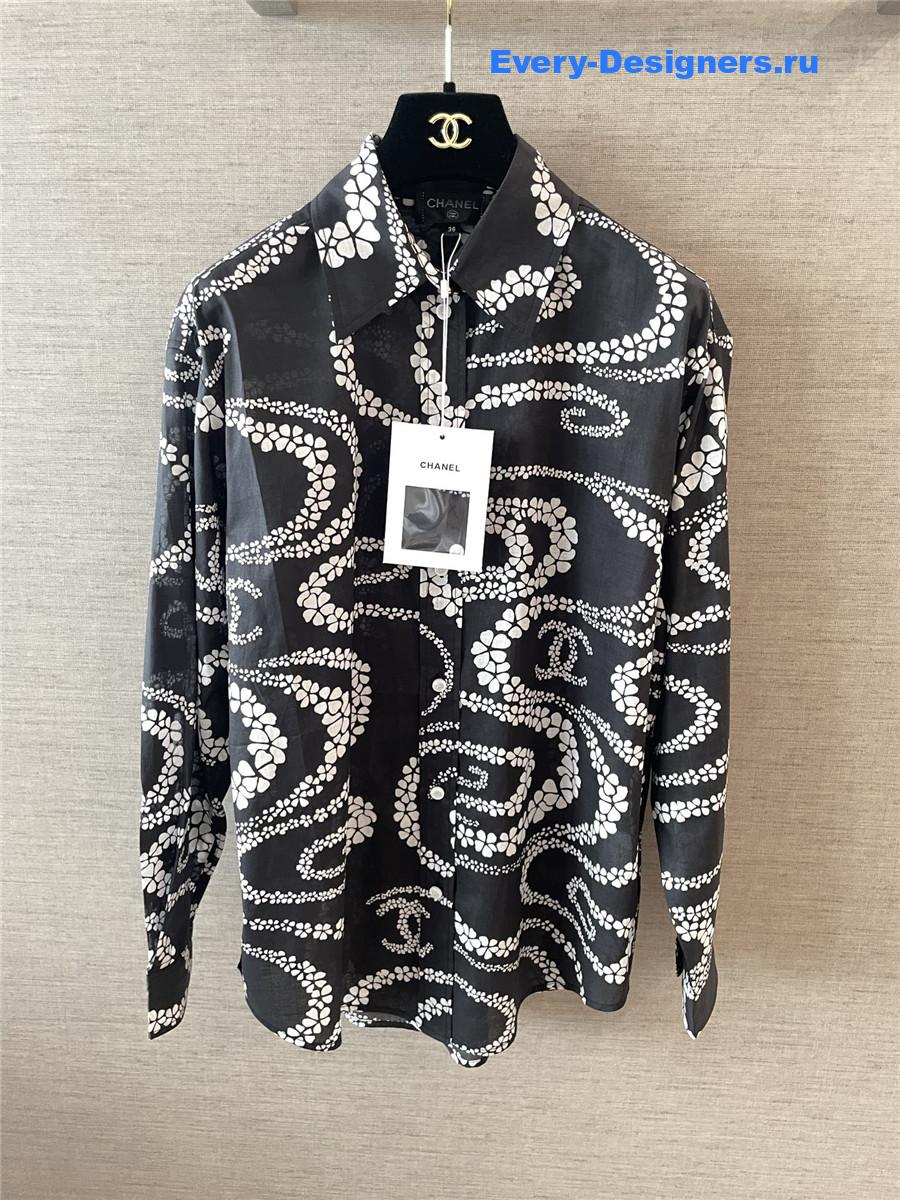 Ch**el black & white printed cotton voile shirt