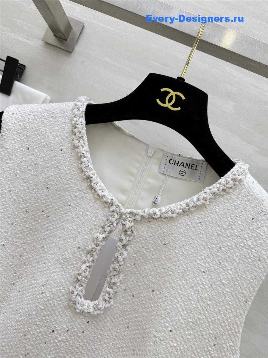 Ch**el white sequined tweed vest dress