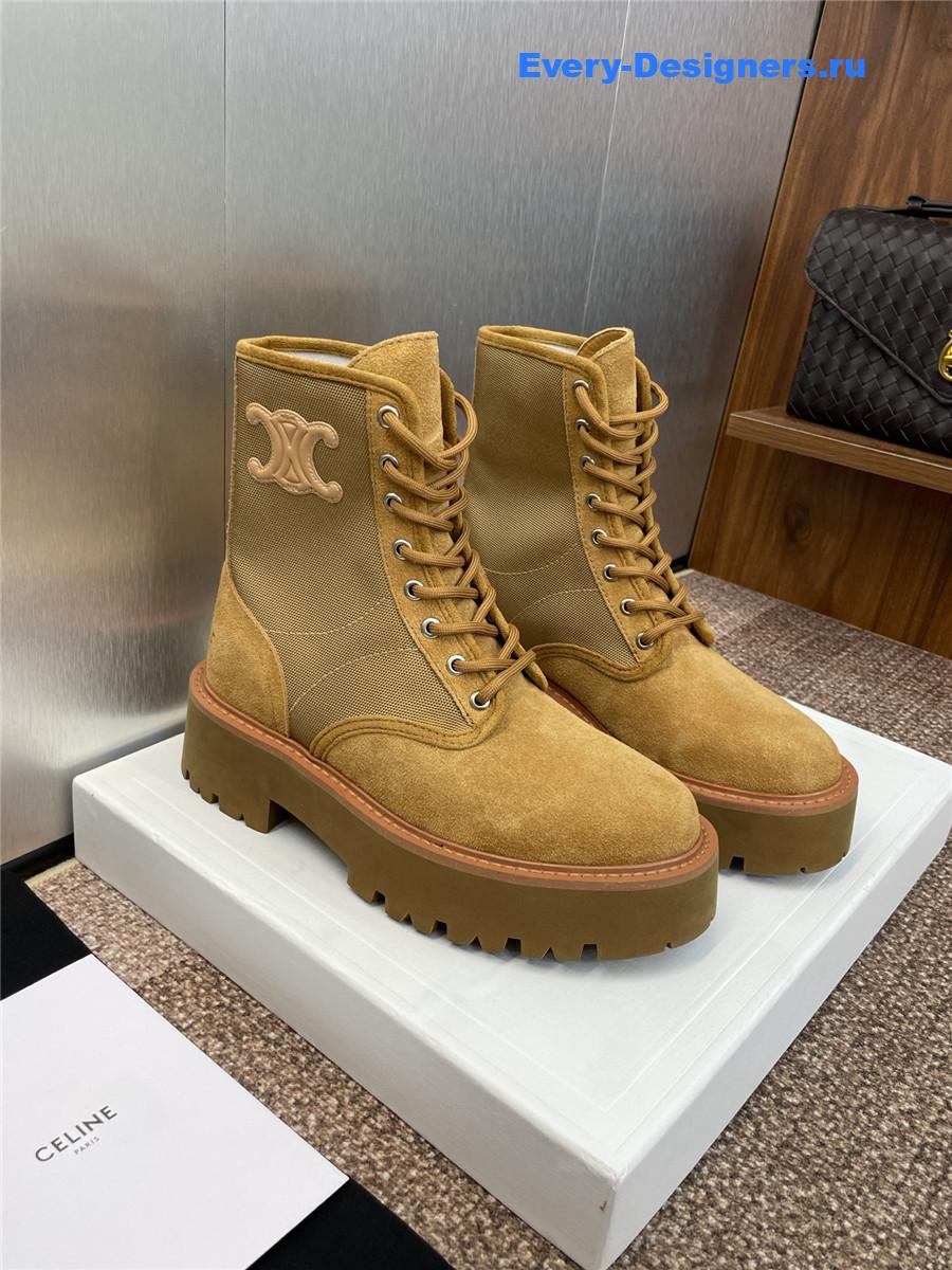 Ce1i*e bulky lace-up beige canvas & calfskin boot