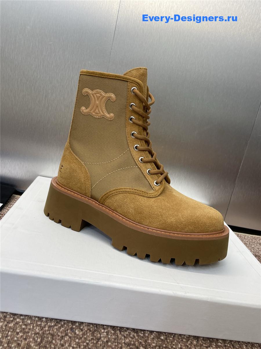 Ce1i*e bulky lace-up beige canvas & calfskin boot